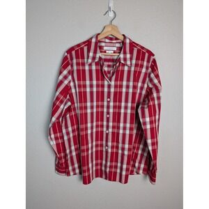 Foxcroft For Appleseed's Button-Up Womens 18 Red Plaid Wrinkle Free Long Sleeve